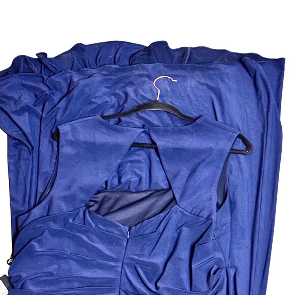Adrianna Papell Size 20W Midnight Blue Jersey Sleeveless Gown With Draped Detail - Picture 10 of 16